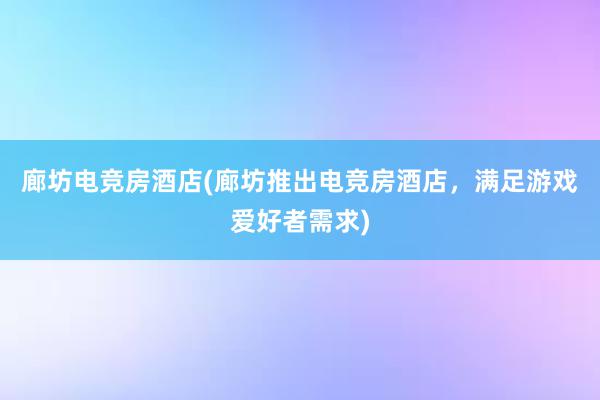 廊坊电竞房酒店(廊坊推出电竞房酒店，满足游戏爱好者需求)