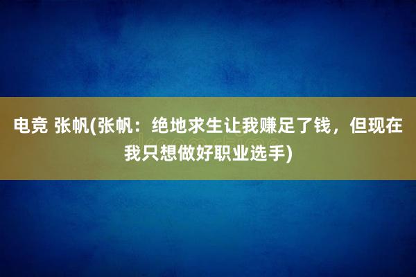 电竞 张帆(张帆：绝地求生让我赚足了钱，但现在我只想做好职业选手)