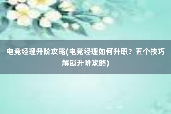 电竞经理升阶攻略(电竞经理如何升职？五个技巧解锁升阶攻略)