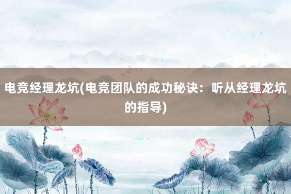 电竞经理龙坑(电竞团队的成功秘诀：听从经理龙坑的指导)